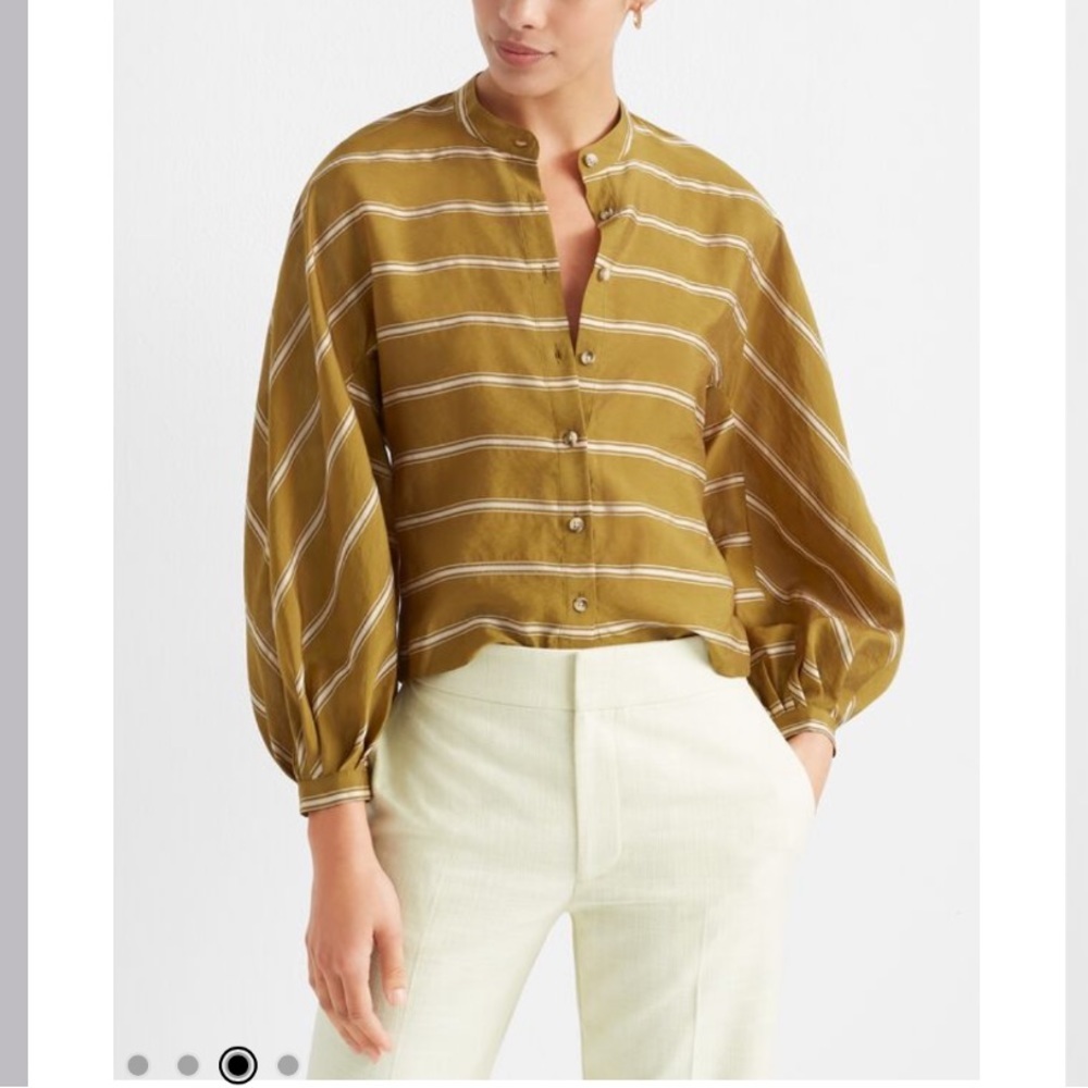 Club Monaco Peechie balloon sleeve mustard striped blouse top XS